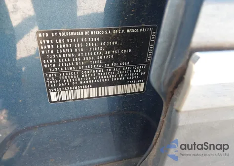 2018 Volkswagen Tiguan 2.0T Se/2.0T Sel z USA, uszkodzony, nr VIN 3VV3B7AX8JM039544